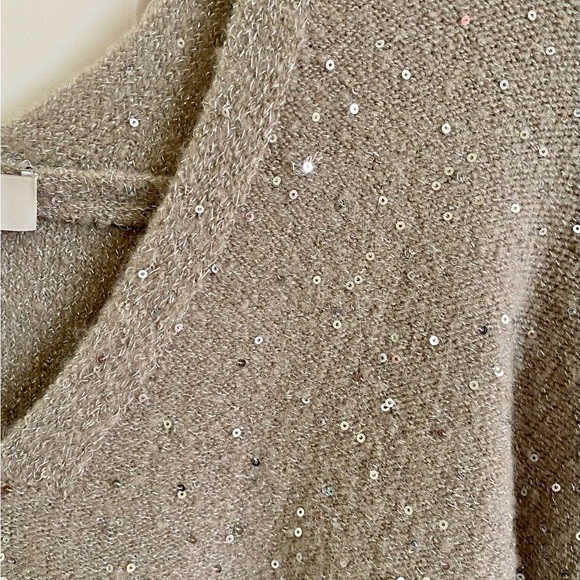 LOFT sparkle sweater in tan/beige with double V neckline. Size-Medium - Picture 2 of 5